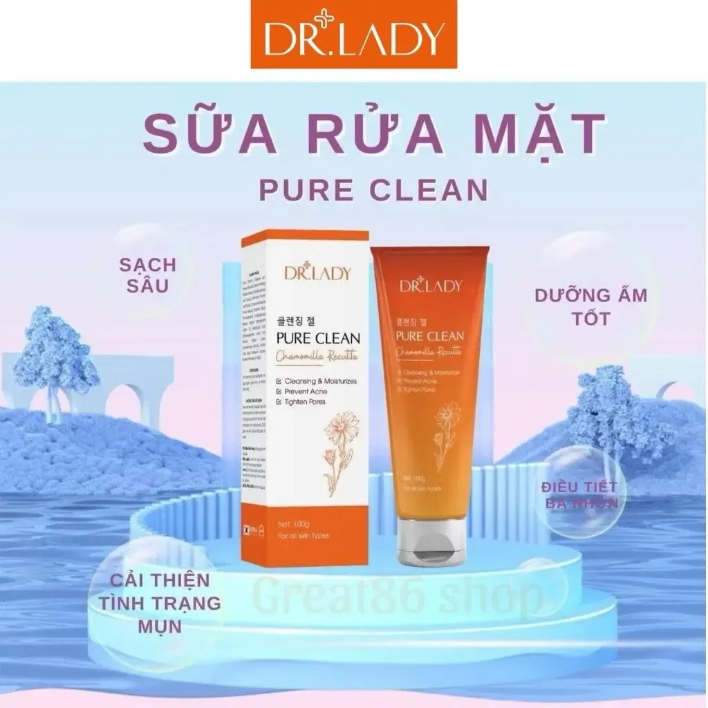 MUA 2 TẶNG 1 Sữa rửa mặt Pure Clean Dr Lady, sạch da, ngừa mụn, se khít lỗ chân lông, phù hợp mọi loại da, 100g