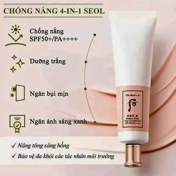 Kem chống nắng Whoo Radiant White Tone Up Sunscreen 50ml - Ảnh 2